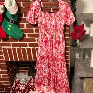 SHEIN Pink and Red Floral Dress